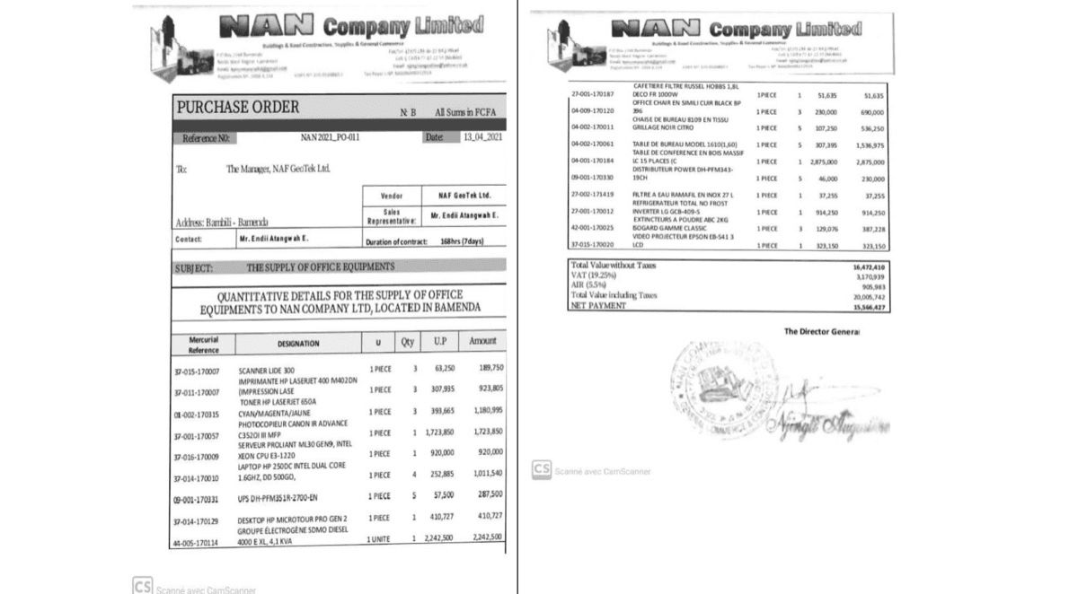 Supply of office equipment to NAN COMPANY Ltd